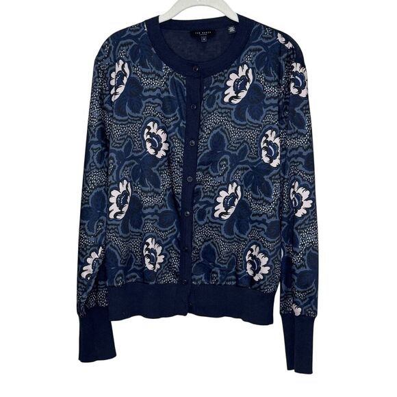 Ted Baker Sweater Womens 10 (TB 4) Floral Button Front Cardigan Long Sleeve - Picture 1 of 6